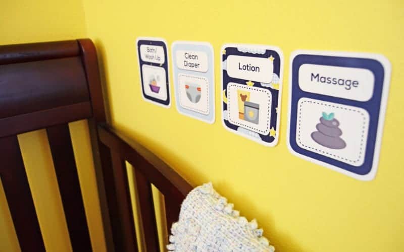 newborn baby sample routine posted on wall