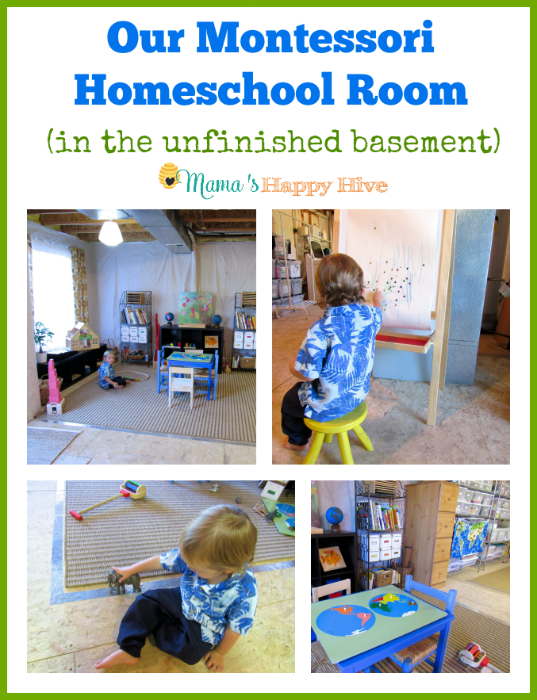 We are sharing easy DIY tips for Montessori spaces at home. The spaces include a classroom (in the unfinished basement), practical life kitchen, & closet. - www.mamashappyhive.com
