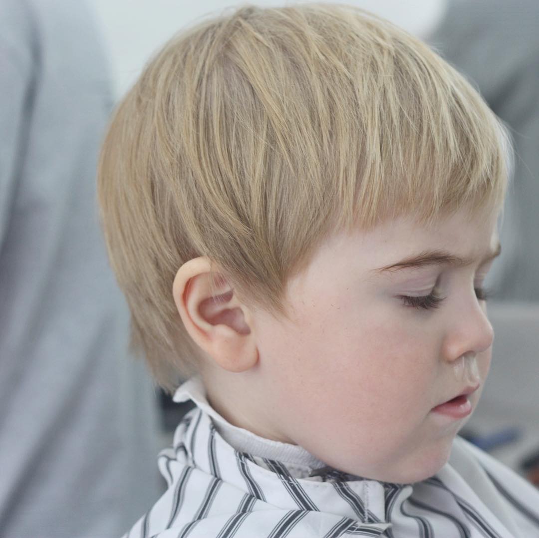 Classic toddler boy haircut with bangs